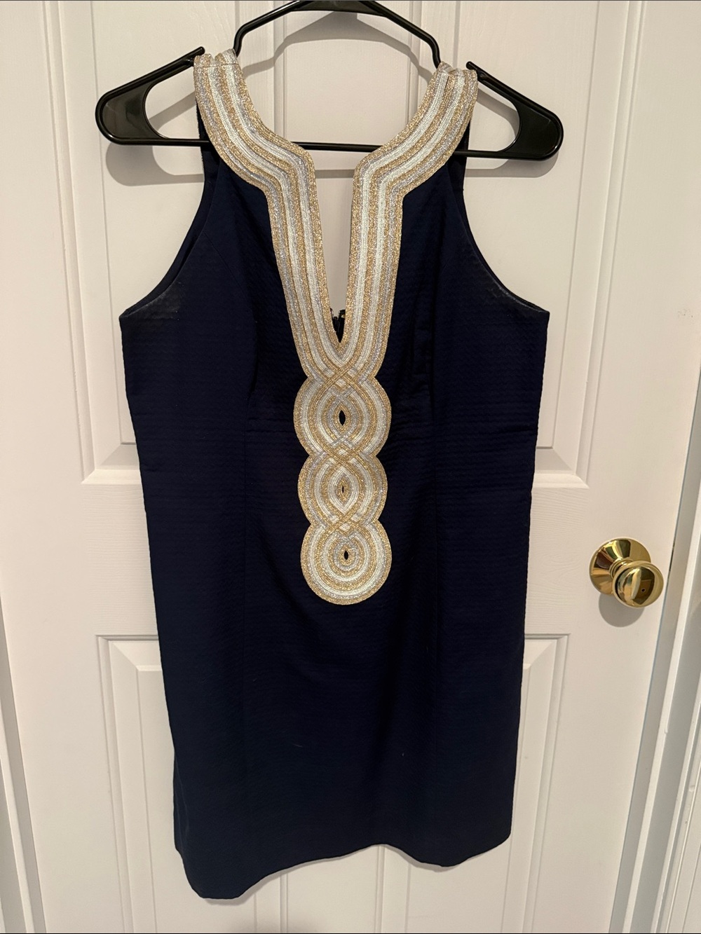Lilly Pulitzer Navy Blue Shift Dress with Gold Trim